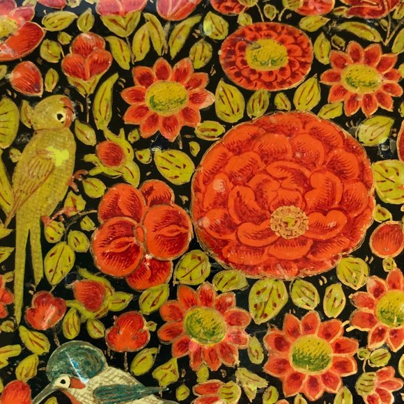 Vintage Russian Lacquer Wood Trinket Box Birds Flowers - Picture 7 of 8